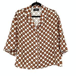 Cider Womens Geometric Pinwheel Camp Collar Blouse Top M Orange Black